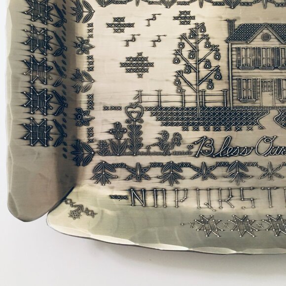 Handmade Bless Our Home Forged Aluminum Wendell August Silver Tray Platter - Picture 6 of 7
